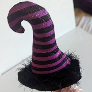 NWT Purple Striped Mini Witch Hat Floral Pick Ashland Halloween Decor Suess Goth